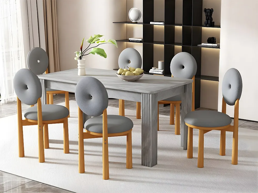Set van 6 Sherpa stoelen - donutvormige rugleuning - eiken poten - Grijs