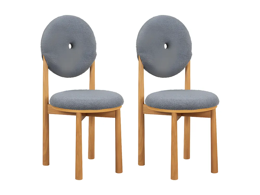 Set van 6 Sherpa stoelen - donutvormige rugleuning - eiken poten - Grijs