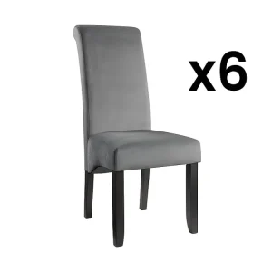 Set van 6 stoelen DELINA - Fluweel en houten poten - Grijs