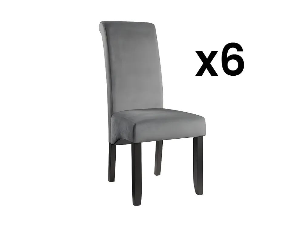 Set van 6 stoelen DELINA - Fluweel en houten poten - Grijs