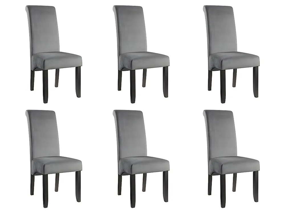 Set van 6 stoelen DELINA - Fluweel en houten poten - Grijs