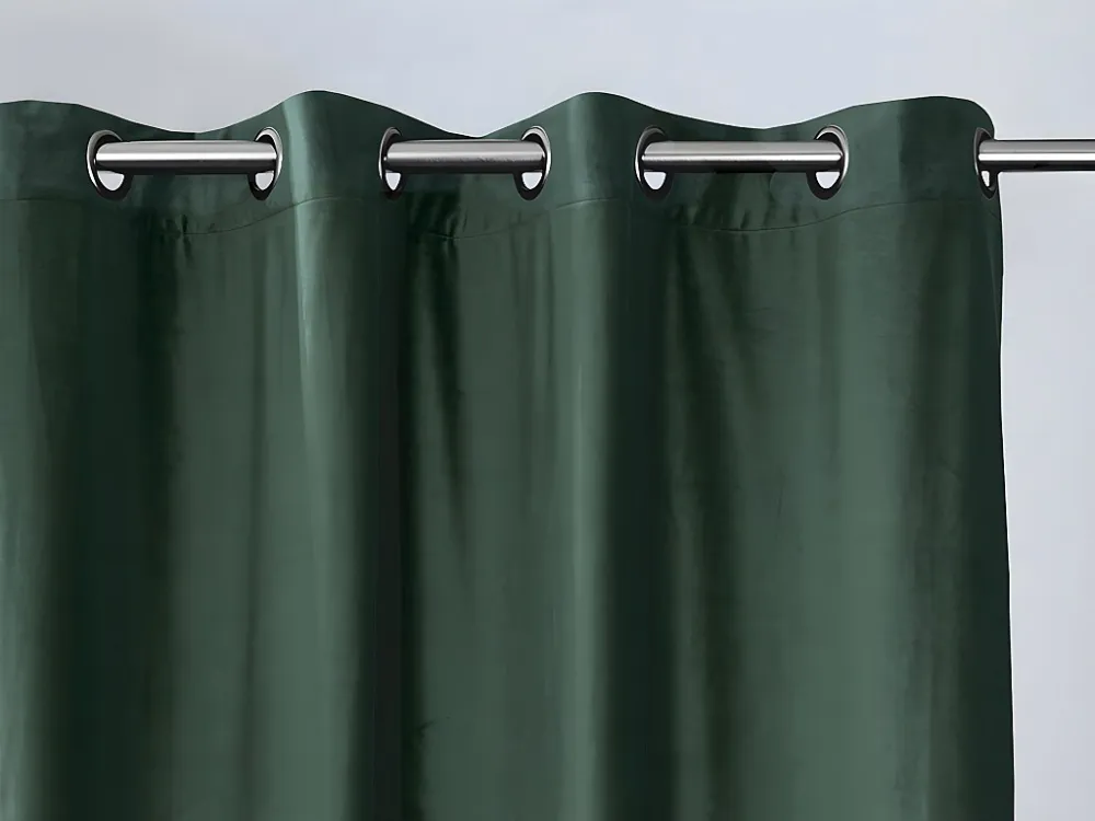 Set van 2 verduisterende gordijnen van velours - L135 x H250 cm - Groen met zilverkleurige ogen - DARREL