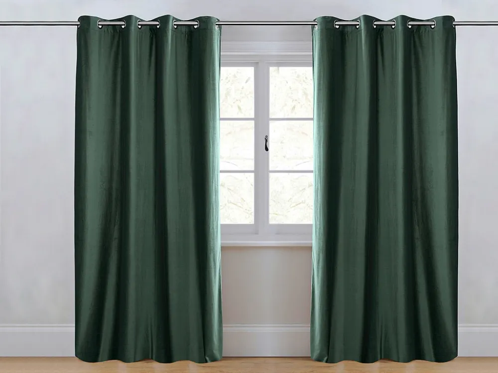 Set van 2 verduisterende gordijnen van velours - L135 x H250 cm - Groen met zilverkleurige ogen - DARREL