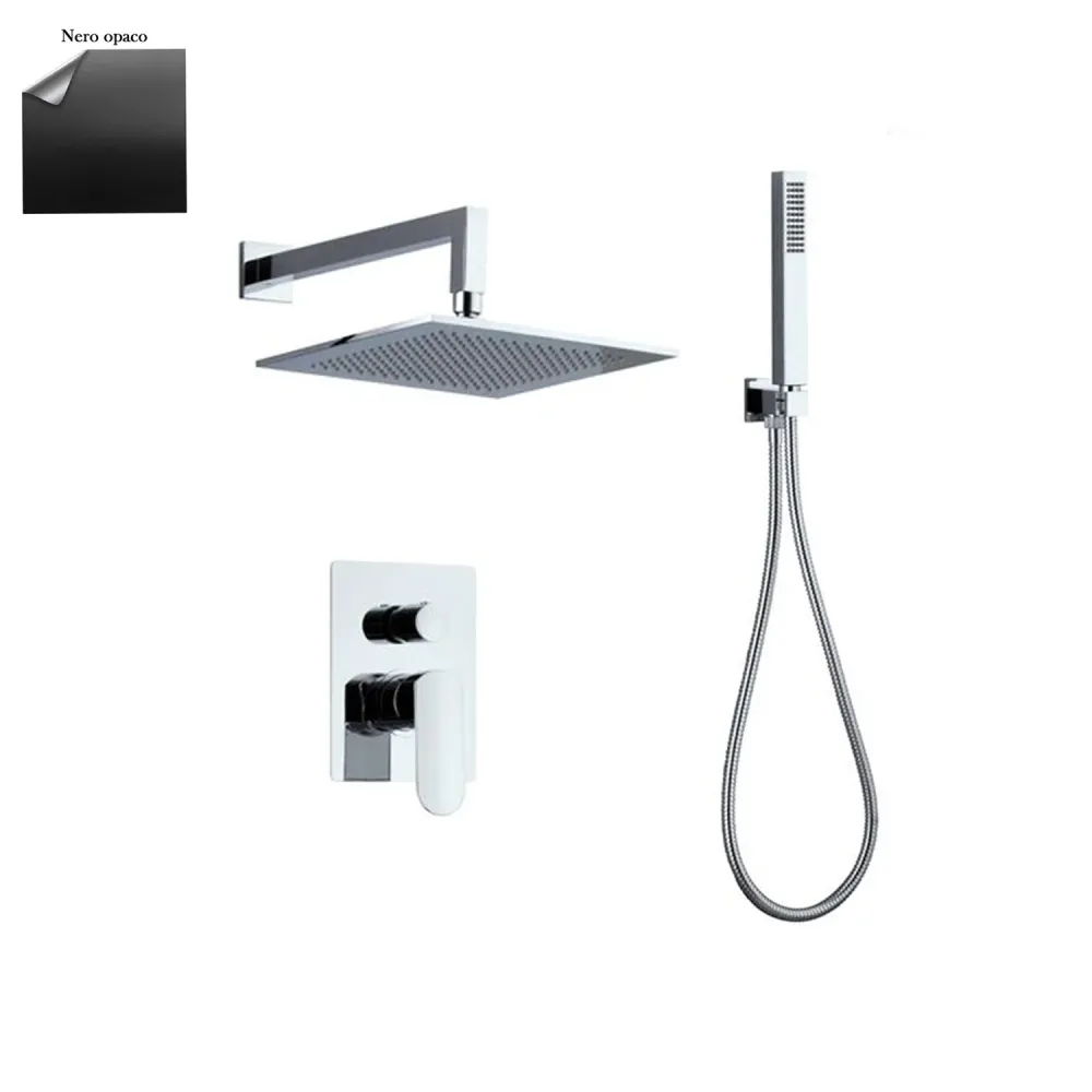 Shower set composed Paris showerhead, shower and hose, and 2-way diverter zwart