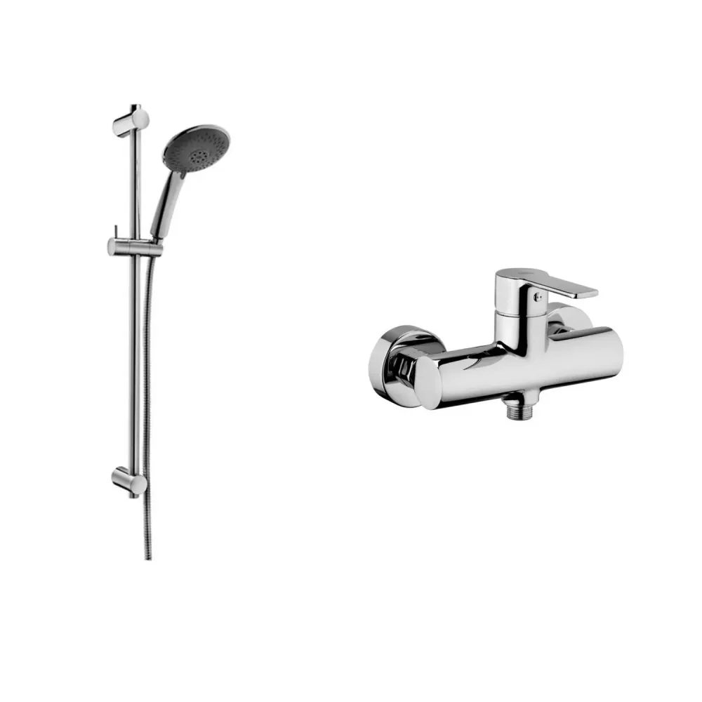 Sliding set shower rod Prestige and external single-lever shower mixer Rood Chrome Paffoni
