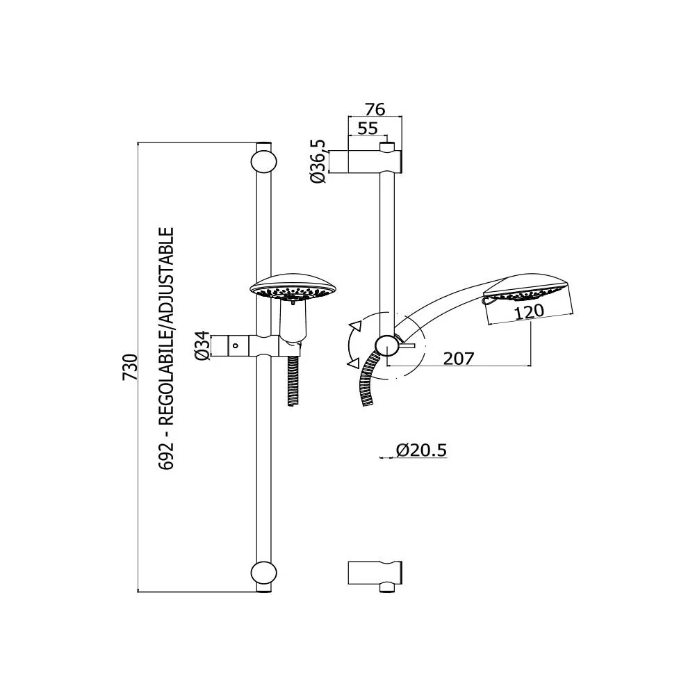Sliding set shower rod Prestige and external single-lever shower mixer Rood Chrome Paffoni