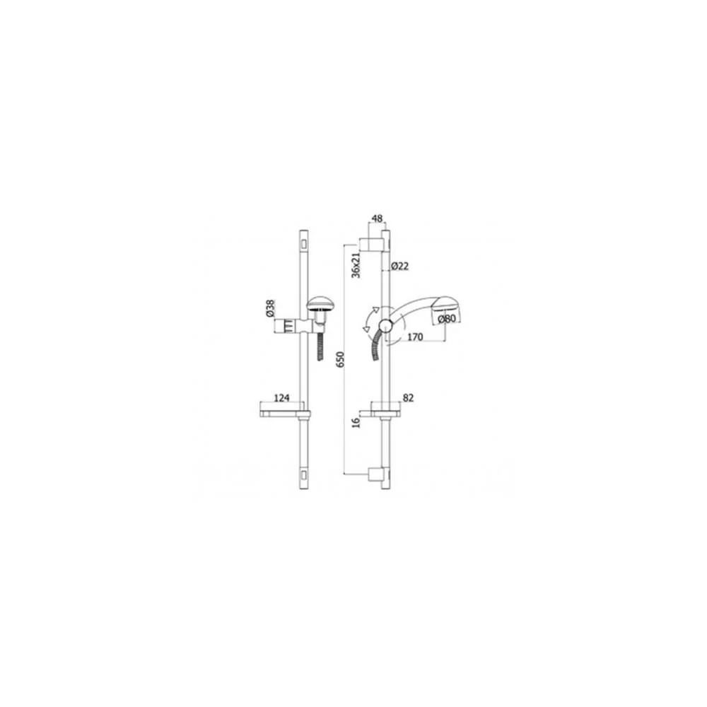 Sliding shower set metalen rod, built- mixer and built- wall water outlet Paffoni