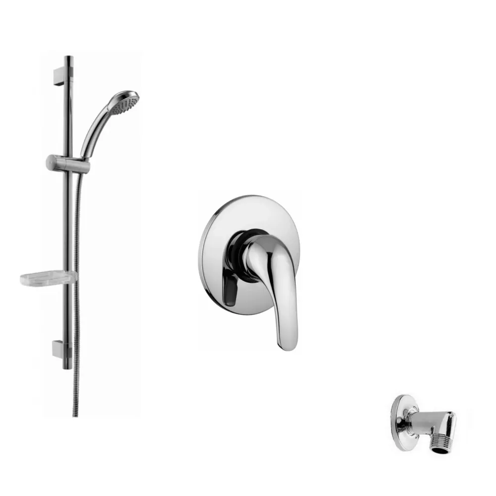 Sliding shower set van metaal rod, built- mixer and built- wall water outlet Paffoni