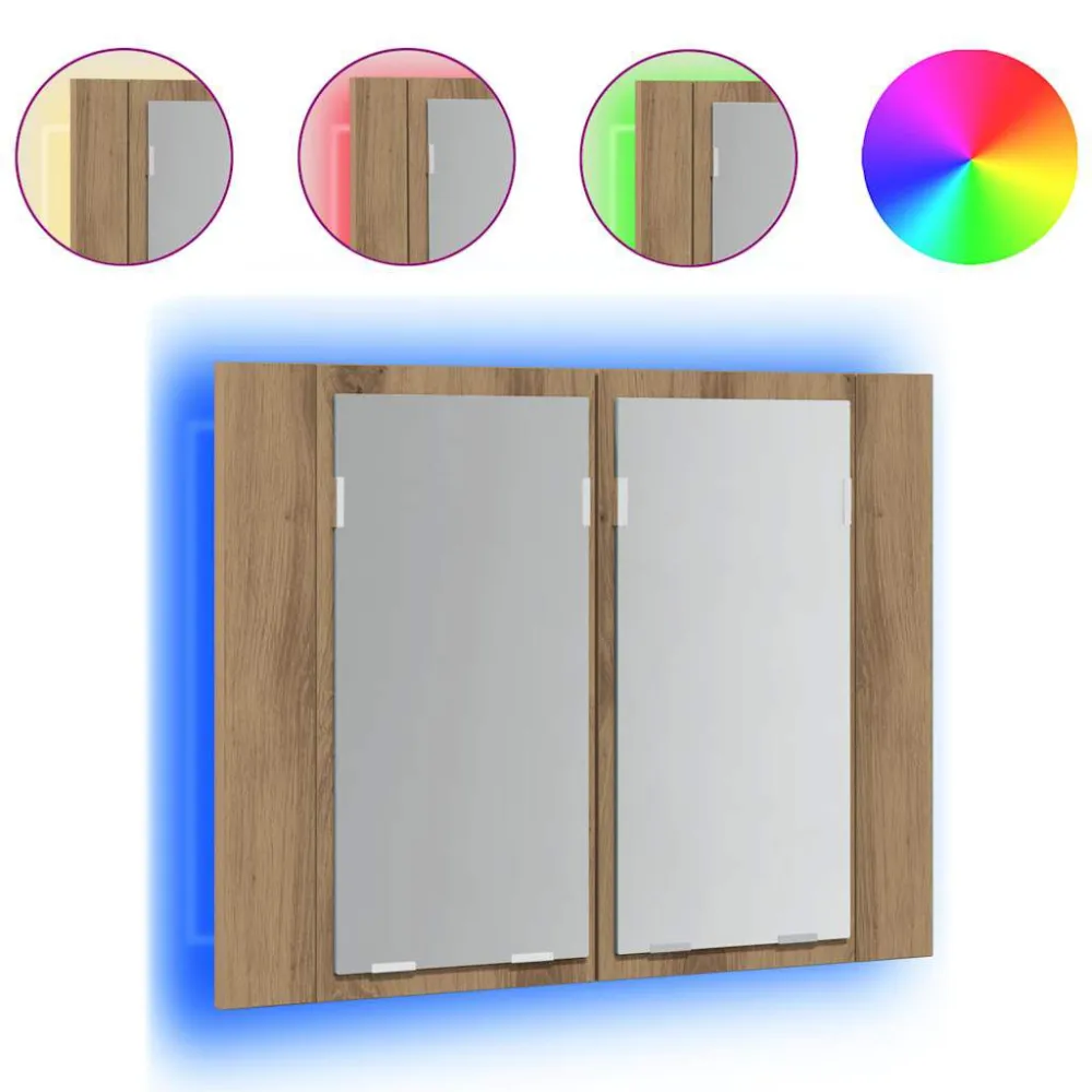 Spiegelkast LED 60x12x45 cm bewerkt hout artisanaal eikenkleur