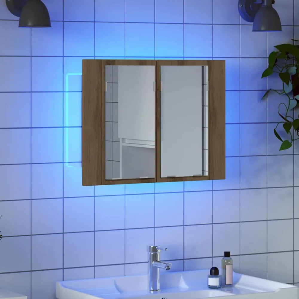 Spiegelkast LED 60x12x45 cm bewerkt hout artisanaal eikenkleur