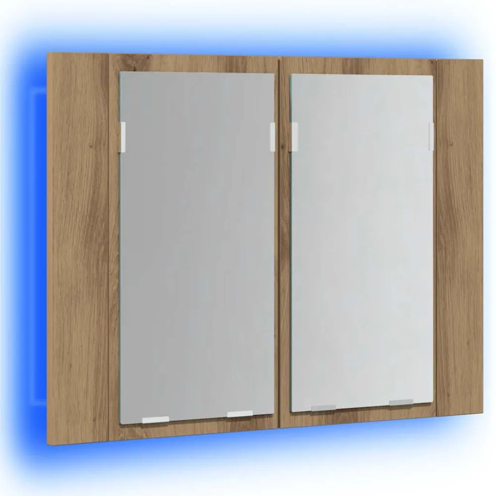 Spiegelkast LED 60x12x45 cm bewerkt hout artisanaal eikenkleur