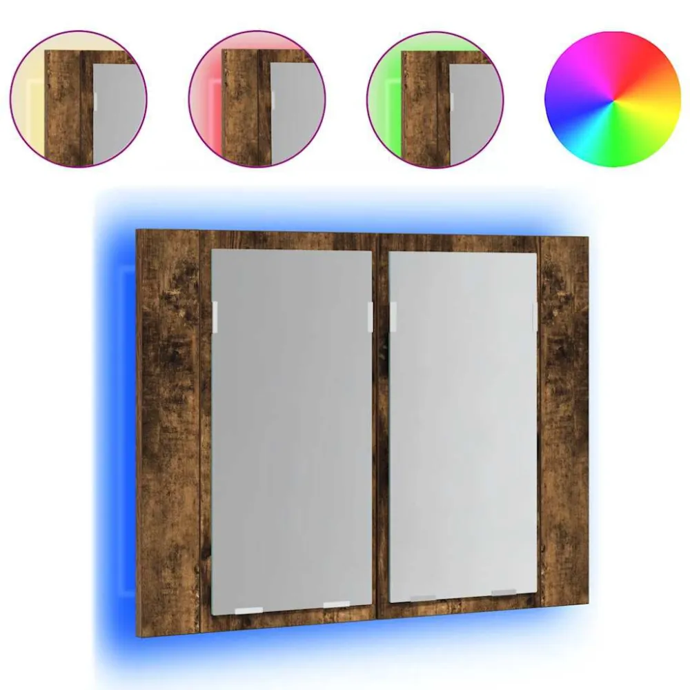 Spiegelkast LED 60x12x45 cm bewerkt hout gerookt eikenkleurig
