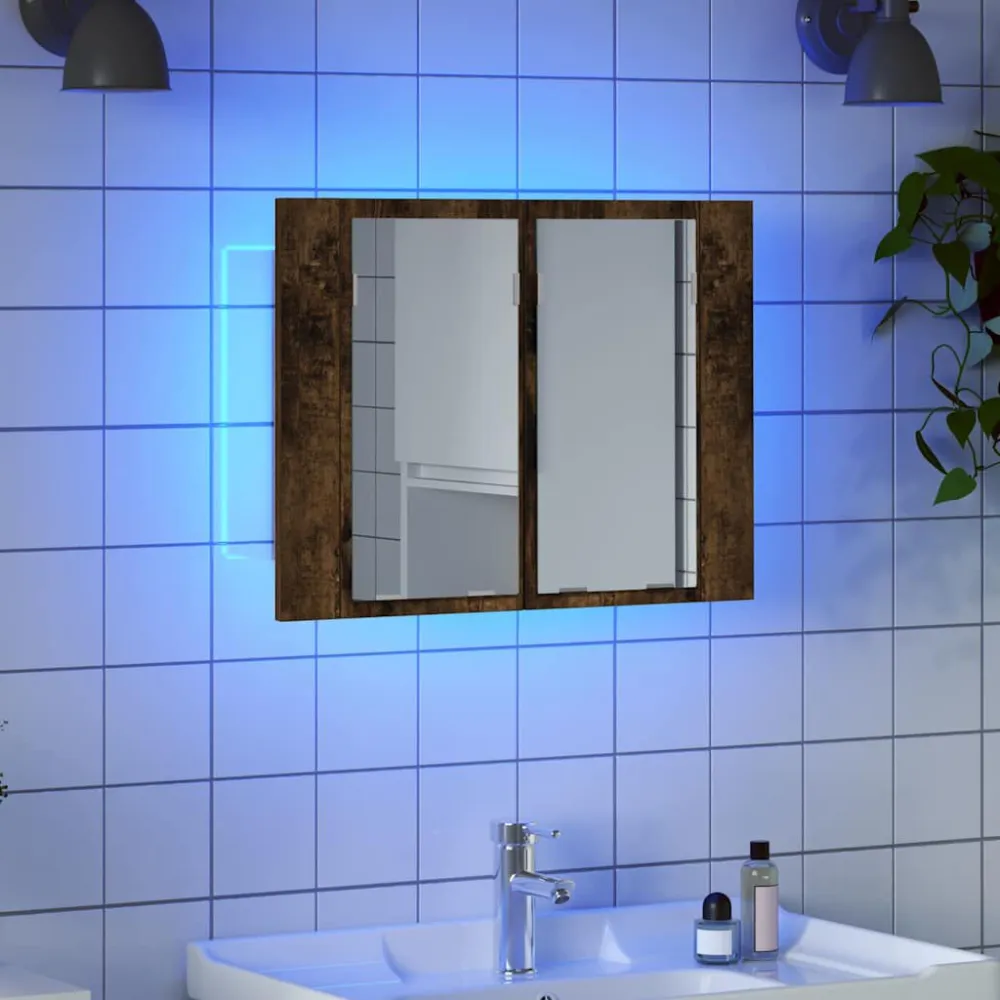 Spiegelkast LED 60x12x45 cm bewerkt hout gerookt eikenkleurig