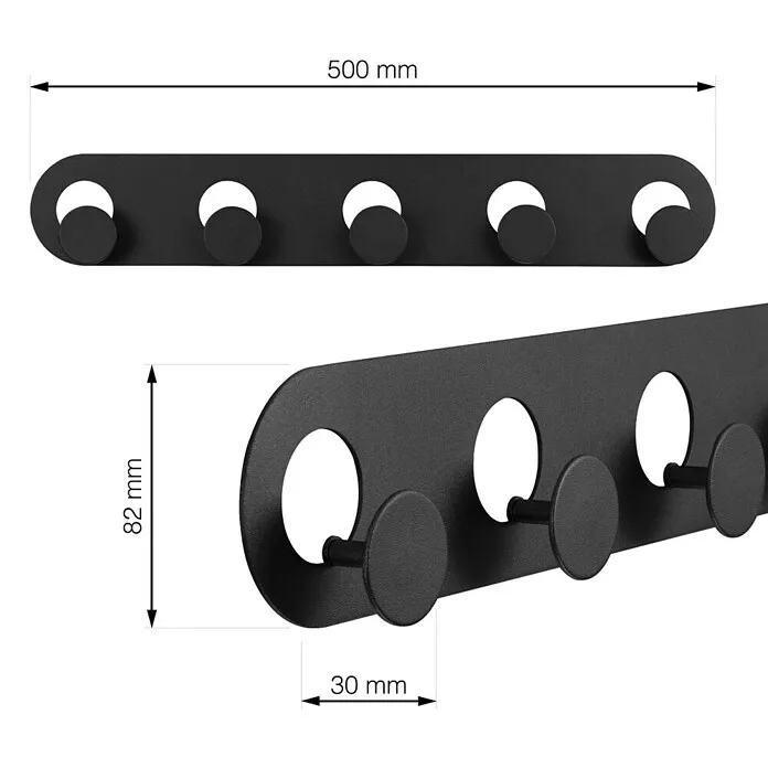 Walteco Handdoekhaken - l x b x h: 500 x 30 x 82 mm, Aantal haken: 5 st., Metaal
