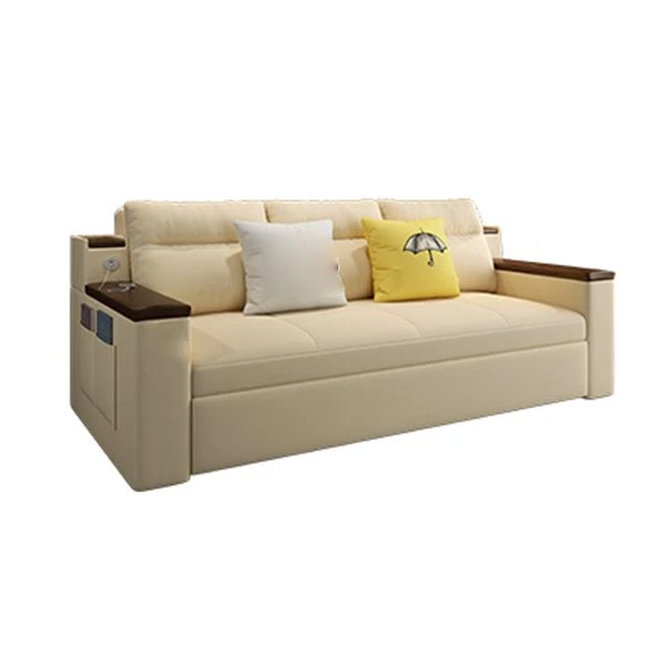 32.28" High Sofa Bed Upholstered Foldable Faux lederen Contemporary Mustard met antislip rand 51l