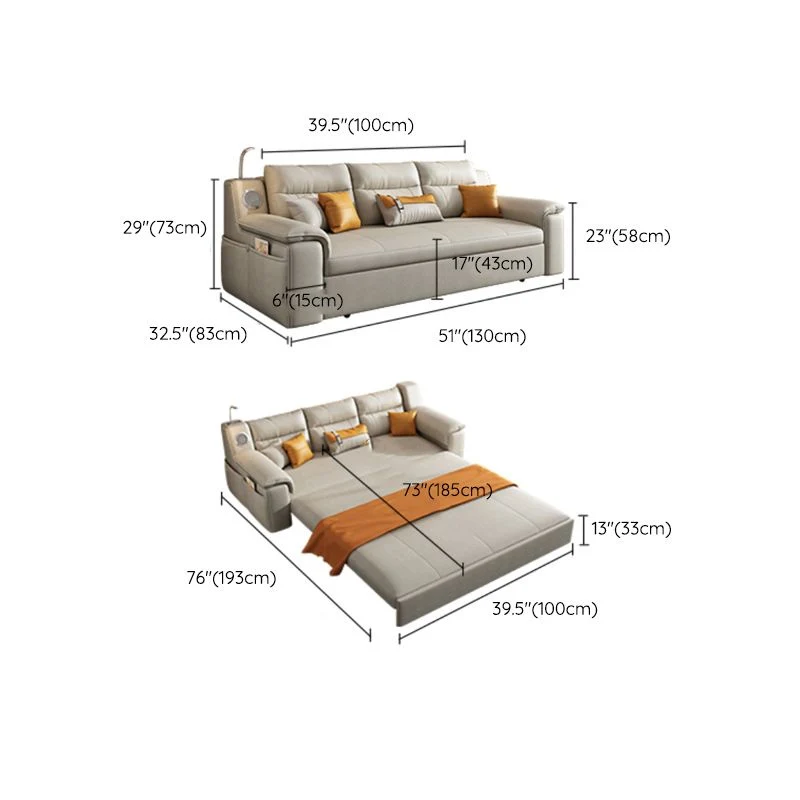 32"W Scandinavian Futon Sofa Bed Leather Ivoor Futon Sleeper Sofa | Makkelijk te Reinigen 51l