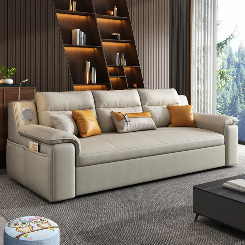32"W Scandinavian Futon Sofa Bed Leather Ivoor Futon Sleeper Sofa | Makkelijk te Reinigen 51l