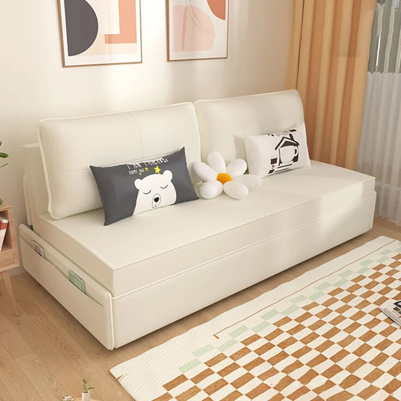 Bureaustoel Faux Leer Futon Sofa Bed Glam Storage Sleeper Sofa White 41