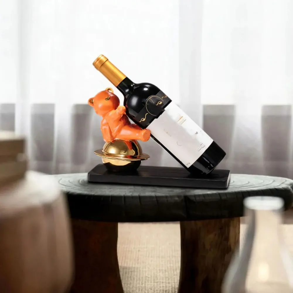 Countertop Wine Rack Massief Wood Base Wine Bottle Rack Living Room Machine wasbaar op 30°C Orange