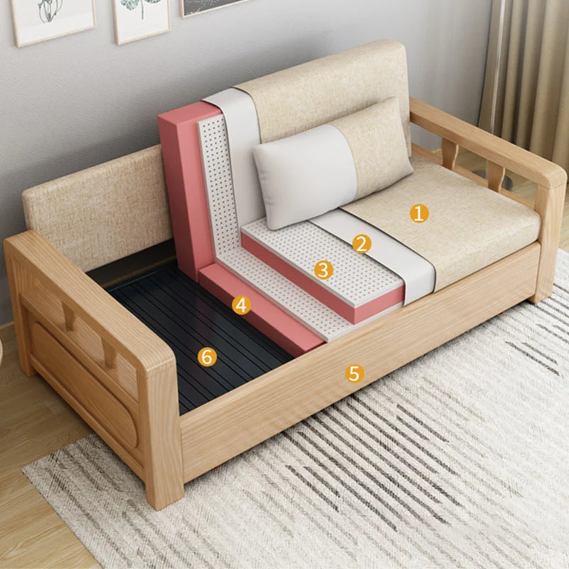 Effen Wood Futon Sleeper Sofa Scandinavian Square Armed Sofa Bed voor eetkamer keuken 45l
