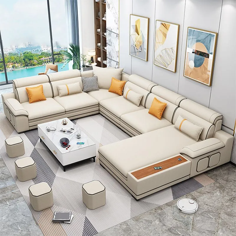 Faux Leather Cotton Blend Furniture Sectionals Storage Natuurtint effen kleuren en patronen 100l