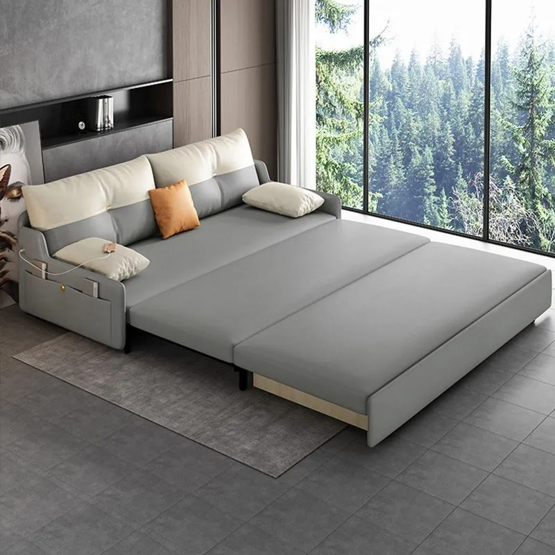 Galm Style Futon Sofa Bed Grey Bonded Leren Storage 45