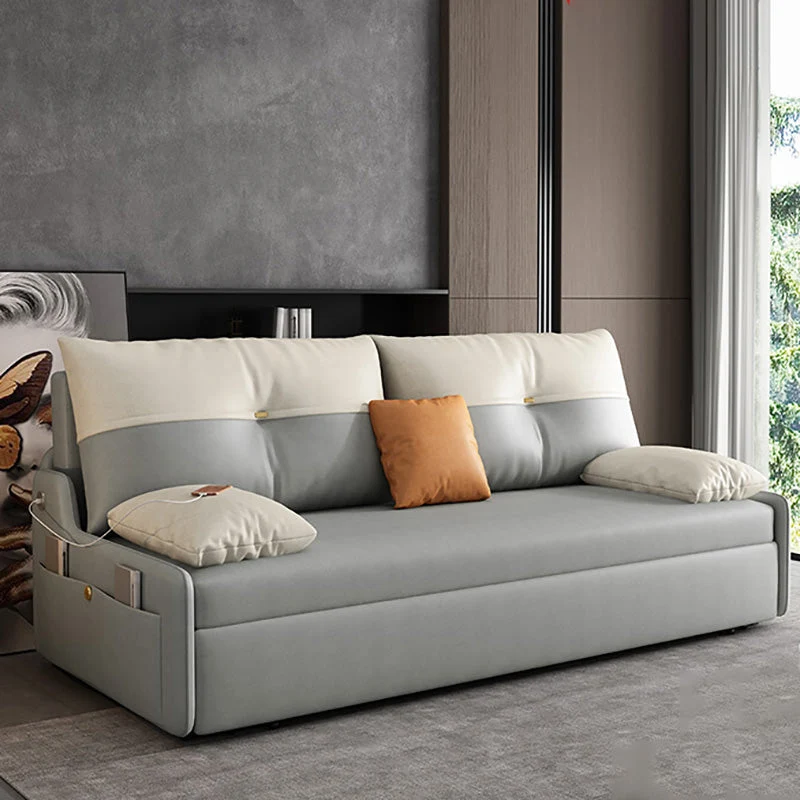 Galm Style Futon Sofa Bed Grey Bonded Leren Storage 45
