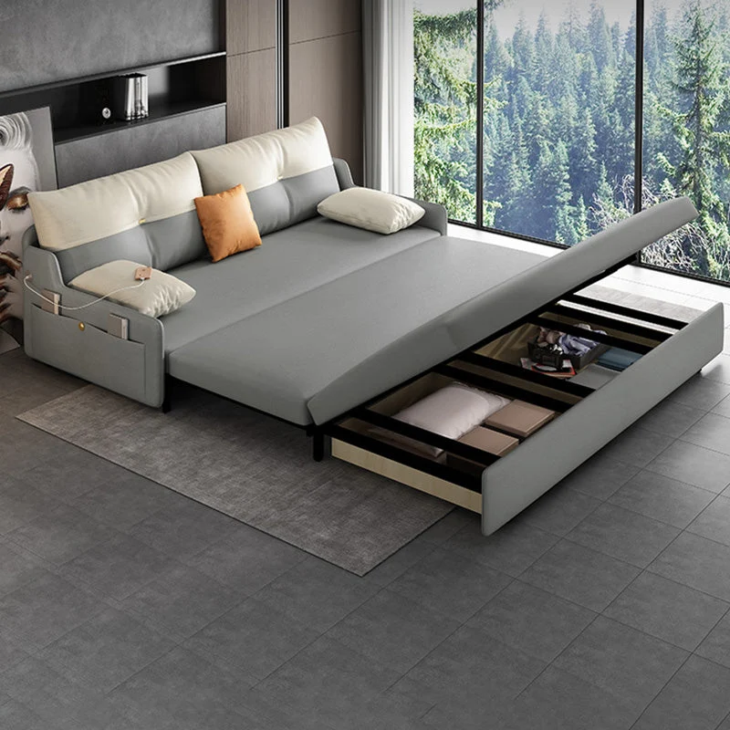 Galm Style Futon Sofa Bed Grey Bonded Leren Storage 45
