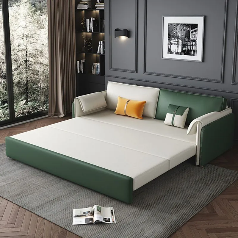 Glam Green Futon Sleeper Sofa Bed Bonded Leder Storage 51l