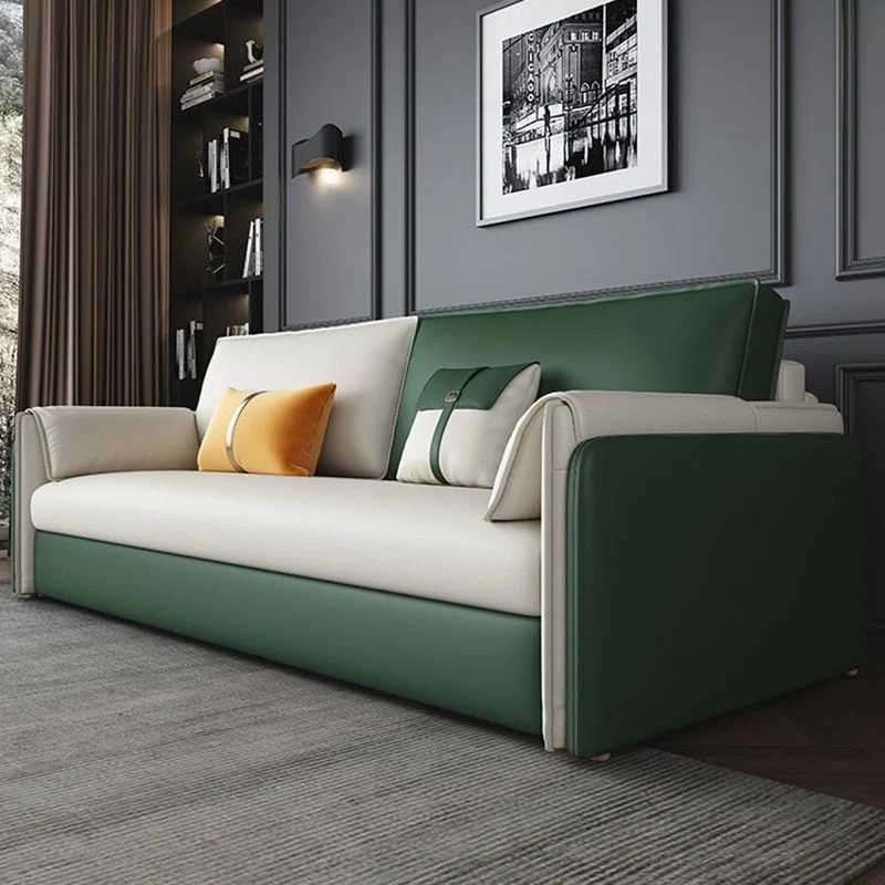 Glam Green Futon Sleeper Sofa Bed Bonded Leder Storage 51l