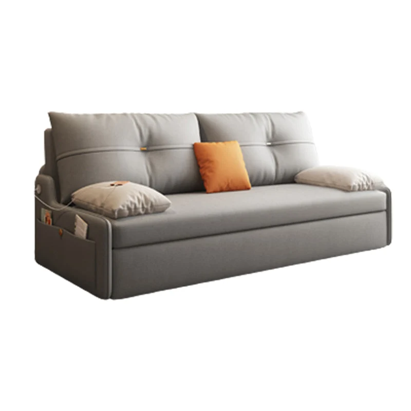 Glam Grey Futon Sleeper Sofa Tufted Back and Storage Faux Leren met bescherming tegen slijtage 45