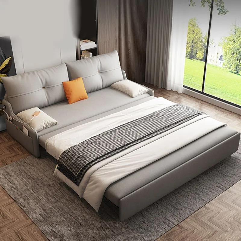 Glam Grey Futon Sleeper Sofa Tufted Back and Storage Faux Leren met bescherming tegen slijtage 45