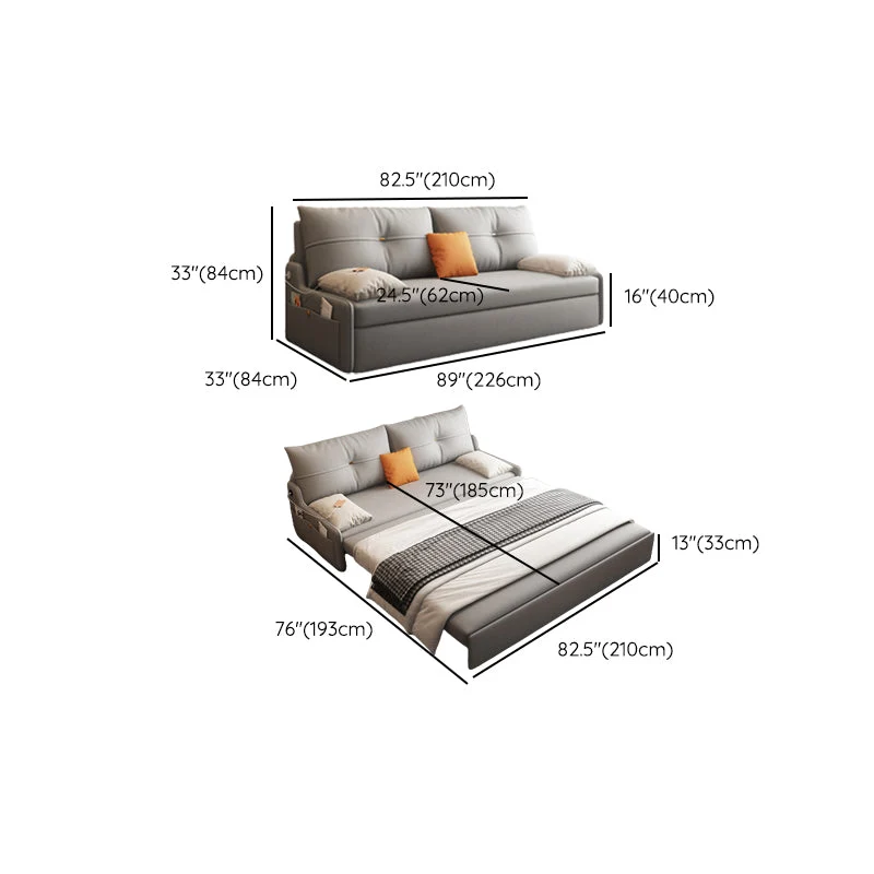 Glam Grey Futon Sleeper Sofa Tufted Back and Storage Faux Leren met bescherming tegen slijtage 45