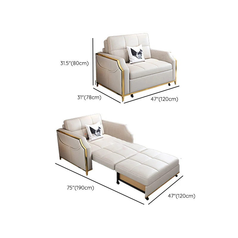 Glam Sofa Bed Ivoor Faux leather Futon Sofa Bed Biscuit Back Sleeper Machine wasbaar op 30°C 47l