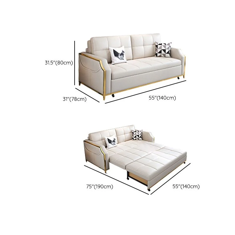 Glam Sofa Bed Parelmoer Faux leather Futon Sofa Bed Biscuit Back Sleeper Eenvoudig aan te brengen 47l