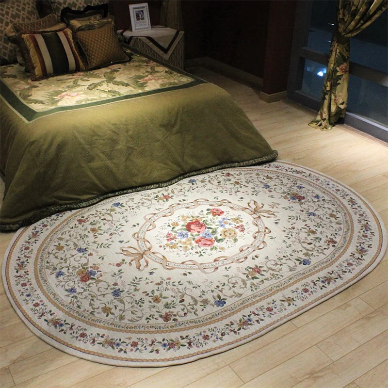 Pastoral Toile Rug Multi Color Vintage Carpet Cotton Handig Care Non-Slip Rug Bedroom Beige