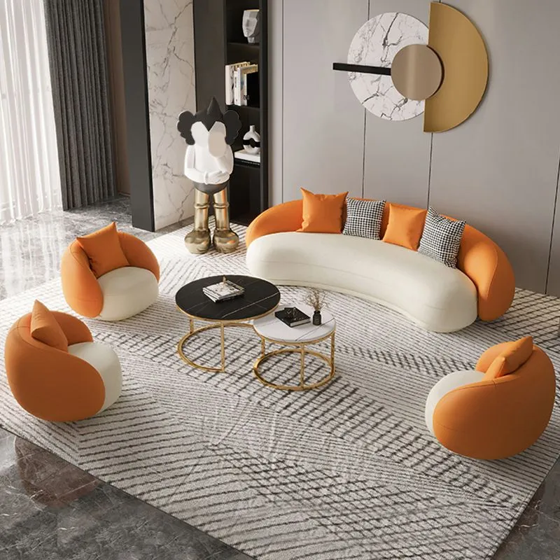 Strak 23.62" H Faux Leather Slope Arm Curved Sofa Living Room set van 2 4 stuks 35l