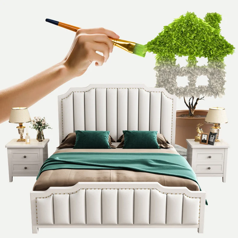 Vlekwerende French Style Upholstered Stepped Platform Bed Foam Headboard Bed