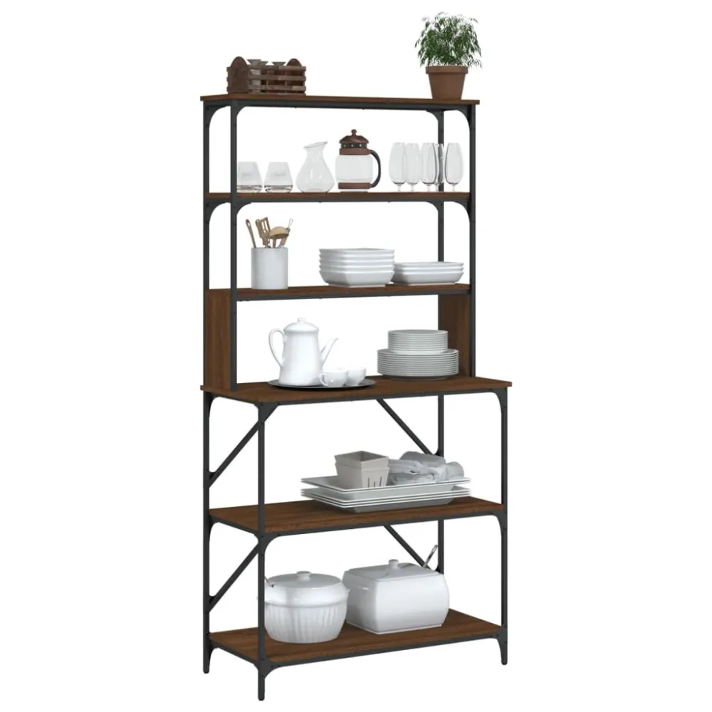 Bakkersrek 6-laags 90x40x180 cm bewerkt hout bruin eikenkleur