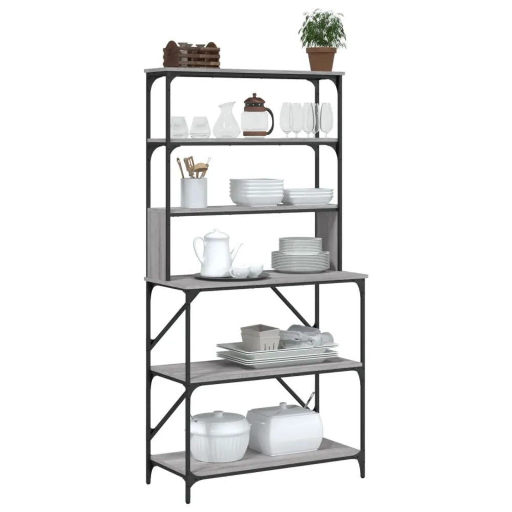 Bakkersrek 6-laags 90x40x180 cm bewerkt hout grijs sonoma eiken
