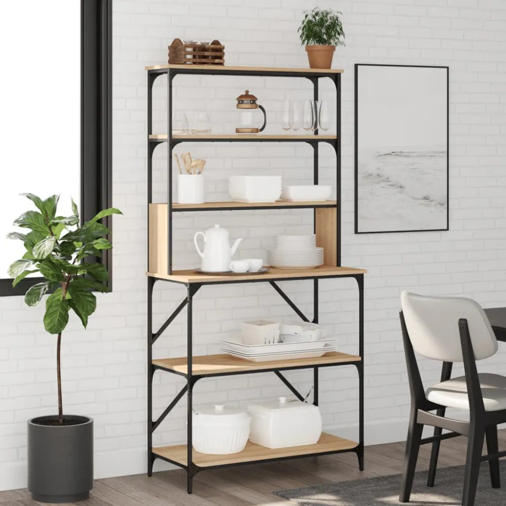 Bakkersrek 6-laags 90x40x180 cm bewerkt hout sonoma eikenkleur
