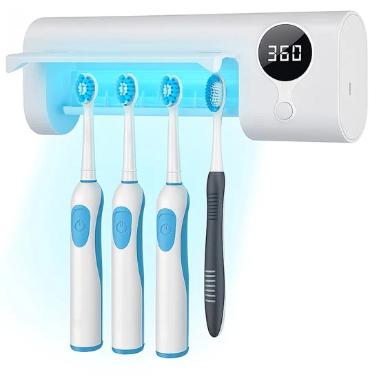 Pro Tandenborstelhouder met LED Verlichting - USB Oplaadbaar - Voor 4 Tandenborstels - Wandmontage - Voor Elektrische & Ha...
