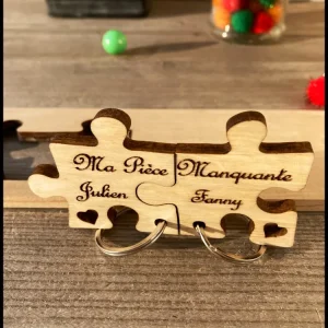 Charmante dubbele sleutelhanger van massief hout: aanpasbare charmante puzzels Atelier Xavier Leen