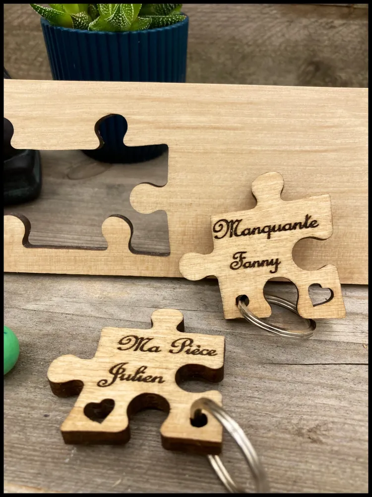 Charmante dubbele sleutelhanger van massief hout: aanpasbare charmante puzzels Atelier Xavier Leen