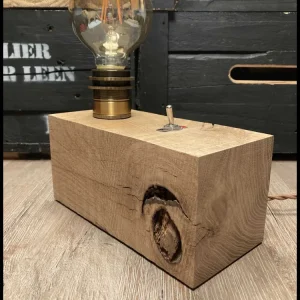 Industriële edisonlamp massief eikenhout met hendelschakelaar Atelier Xavier Leen