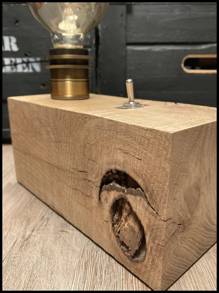 Industriële edisonlamp massief eikenhout met hendelschakelaar Atelier Xavier Leen