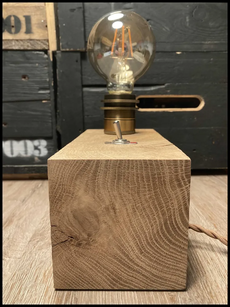 Industriële edisonlamp massief eikenhout met hendelschakelaar Atelier Xavier Leen