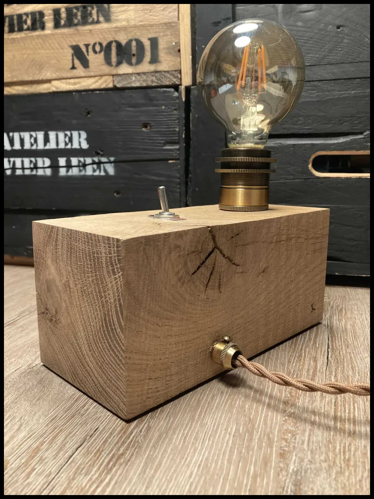 Industriële edisonlamp massief eikenhout met hendelschakelaar Atelier Xavier Leen