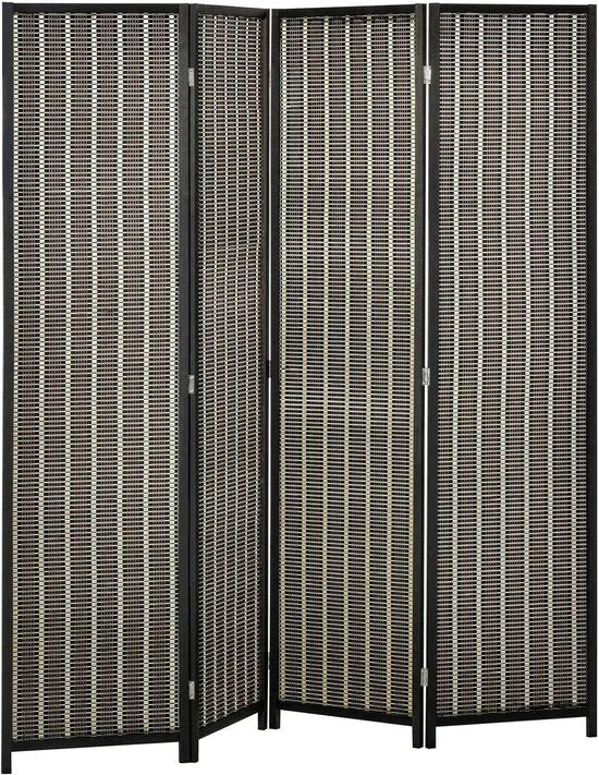 4goodz Kamerscherm Opvouwbaar - Roomdivider Grenenhout-Bamboe 180x180 cm - Bruin-Zwart