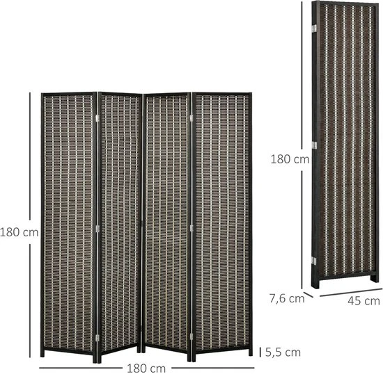 4goodz Kamerscherm Opvouwbaar - Roomdivider Grenenhout-Bamboe 180x180 cm - Bruin-Zwart